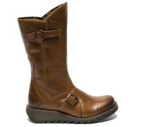 Infinity Leather Mes 2 Wedge Heel Buckle Mid-Calf Leather Zip Platform Boots In Camel Camel