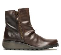 Infinity Leather Mon944 Leather Wedge Heel Ankle Zip Up Chelsea Boots In Brown Brown