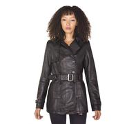 Women's 3/4 Black Ladies Lamb Nappa Leather Trench Coat