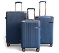 Infinity Leather Navy Luggage Sets 3 Piece Hard Shell PC+ABS Expandable Lightweight Durable Trolley Travel Suitcase with Spinner Wheels TSA Lock, 20" 24" 28"(3 Pcs Set)