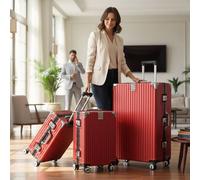 Infinity Leather Premium Hardshell 8 Wheel ABS Luggage Hard Shell Suitcase in Red | Size: Large Infinity Leather Red Large