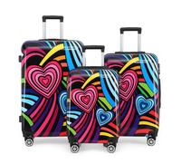 Hardside Shell Suitcase Set Heart Print Luggage Lightweight Cabin Travel Bag
