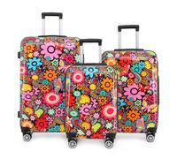 Hard Shell 4 Wheel Suitcase Set Flower Print Luggage Lightweight Cabin Travel