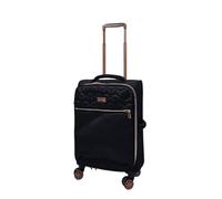 Infinity Leather Quilted Black Cabin Suitcase 56 x 36 x 22 cm Soft Shell Luggage Travel Suitable for Easyjet, Ryanair, Jet 2 Paid Carry on