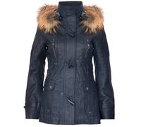 Infinity Leather Quilted Leather Hooded Parka Jacket-Northampton In Navy Navy 16
