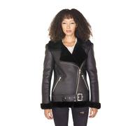 Infinity Leather Sheepskin Aviator Biker Jacket-Merida In Black Black