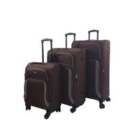 Infinity Leather Soft 8 Wheel Luggage Light Travel Suitcases In Brown Brown