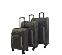 Infinity Leather Soft 8 Wheel Luggage Light Travel Suitcases In Khaki Khaki