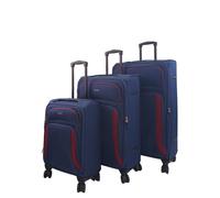 Infinity Leather Soft 8 Wheel Luggage Light Travel Suitcases In Navy Navy Small