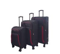 Infinity Leather Soft 8 Wheel Luggage Light Travel Suitcases In True Black True Black Large