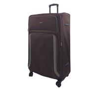 Infinity Leather Soft Extra Large 8 Wheel Luggage Light Travel Suitcase In Brown Brown Large