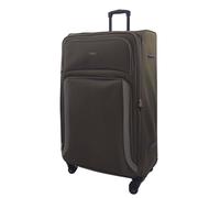 Infinity Leather Soft Extra Large 8 Wheel Luggage Light Travel Suitcase In Khaki Khaki