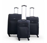 Infinity Leather Soft Shell Lightweight Nylon 4 Wheel Travel Case Holiday Suitcase In Black Black