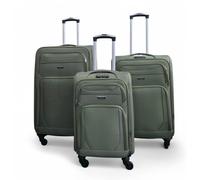 Soft Shell Lightweight Nylon 4 Wheel Travel Case Holiday Suitcase Set Infinity Leather Khaki One Size