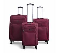 Infinity Leather Soft Shell Lightweight Nylon 4 Wheel Travel Case Holiday Suitcase Set In Wine Wine One Size
