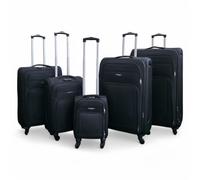 Infinity Leather Soft Shell Lightweight Nylon Suitcase Set 4 Wheel Travel Case Holiday Bags in Black Infinity Leather Black