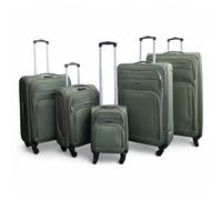 Soft Shell Lightweight Nylon Suitcase Set 4 Wheel Travel Case Holiday Bags Infinity Leather Khaki One Size