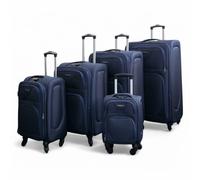 Infinity Leather Soft Shell Lightweight Nylon Suitcase Set 4 Wheel Travel Case Holiday Bags In Navy Navy One Size