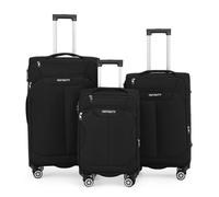 Infinity Leather Soft Shell Suitcase 8 Wheel Luggage Travel Tsa Light Carry On Cabin Bag In Black Black Large