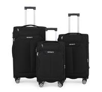 Infinity Leather Soft Shell Suitcase 8 Wheel Luggage Travel TSA Light Carry On Cabin Bag in Black | Size: Medium Infinity Leather Black Medium