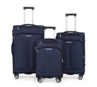 Infinity Leather Soft Shell Suitcase 8 Wheel Luggage Travel Tsa Light Carry On Cabin Bag In Navy Navy Small