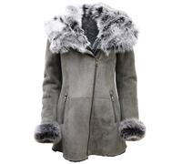 Ladies Luxurious Grey Suede Merino Sheepskin Coat with Toscana Collar 2XL