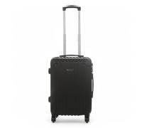 Infinity Leather Suitcase Trolley Carry On Hand Cabin Luggage Hard Shell ABS Travel Bag Lightweight with Durable 4 Spinner Wheels (Black, S(55cm 38L))
