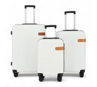 Infinity Leather Suitcase Trolley Carry On Hand Cabin Luggage Hard Shell ABS Travel Bag Lightweight with Durable 4 Spinner Wheels (Beige, 3 Pcs Set)