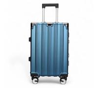 Infinity Leather Suitcase Trolley Carry On Hand Cabin Luggage Hard Shell PC Travel Bag Lightweight with Durable 4 Spinner Wheels (Blue, S(56cm 42L))