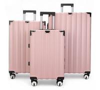 Infinity Leather Suitcase Trolley Carry On Hand Cabin Luggage Hard Shell PC Travel Bag Lightweight with Durable 4 Spinner Wheels (Pink, 3 Pcs Set)