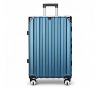 Infinity Leather Suitcase Trolley Carry On Hand Cabin Luggage Hard Shell PC Travel Bag Lightweight with Durable 4 Spinner Wheels (Blue, L76cm 110L)