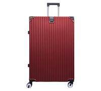 Infinity Leather Suitcase Trolley Carry On Hand Cabin Luggage Hard Shell PC Travel Bag Lightweight with Durable 4 Spinner Wheels (Red, L76cm 110L)