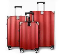 Infinity Leather Suitcase Trolley Carry On Hand Cabin Luggage Hard Shell PC Travel Bag Lightweight with Durable 4 Spinner Wheels (Red, 3 Pcs Set)