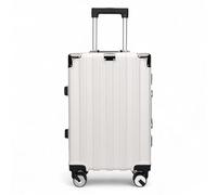 Infinity Leather Suitcase Trolley Carry On Hand Cabin Luggage Hard Shell PC Travel Bag Lightweight with Durable 4 Spinner Wheels (White, S(56cm 42L))