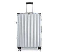 Infinity Leather Suitcase Trolley Carry On Hand Cabin Luggage Hard Shell PC Travel Bag Lightweight with Durable 4 Spinner Wheels (Silver, L76cm 110L)