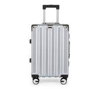 Infinity Leather Suitcase Trolley Carry On Hand Cabin Luggage Hard Shell PC Travel Bag Lightweight with Durable 4 Spinner Wheels (Silver, S(56cm 42L))
