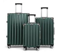 Infinity Leather Suitcase Trolley Carry On Hand Cabin Luggage Hard Shell PC Travel Bag Lightweight with Durable 4 Spinner Wheels (Green, 3 Pcs Set)