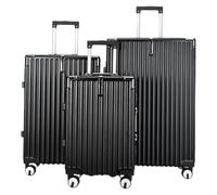 Infinity Leather Suitcase Trolley Carry On Hand Cabin Luggage Hard Shell PC Travel Bag Lightweight with Durable 4 Spinner Wheels (Black, 3 Pcs Set)