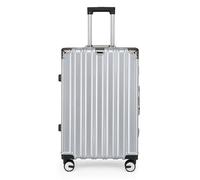 Infinity Leather Suitcase Trolley Carry On Hand Cabin Luggage Hard Shell PC Travel Bag Lightweight with Durable 4 Spinner Wheels (Silver, M(66cm 70L))