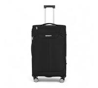 Infinity Leather Suitcase Trolley Carry On Hand Cabin Luggage Soft Shell Travel Bag Lightweight with TSA Lock and Durable 4 Spinner Wheels (Black, L(76cm 98L))