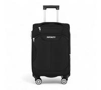 Infinity Leather Suitcase Trolley Carry On Hand Cabin Luggage Soft Shell Travel Bag Lightweight with TSA Lock and Durable 4 Spinner Wheels (Black, S(58cm 43L))