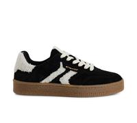 Infinity Leather Tamaris Fur Suede Leather Fashion Lace Up Sneakers In Black Black 3.5