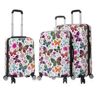 Infinity Leather Unisex Hard Shell 4 Wheel Butterfly Print Luggage Bag Suitcase Set fo 3 - Multicolour ABS - One Size