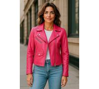 Infinity Leather Vintage Classic Brando Biker Leather Jacket - Soweto In Fuchsia Fuchsia