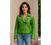 Infinity Leather Vintage Classic Brando Biker Leather Jacket - Soweto In Light Green Light Green