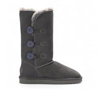 Infinity Leather Women’s Sheepskin Suede Calf Winter Boots - Willow | Button Detail Slip-On Fur Lined Boots | Warm Outdoor Non-Slip Sole | Cozy Cold Weather Footwear