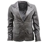 Infinity Leather Women's 2 Button Leather Blazer Jacket-Newport in Black | Size: 24 Infinity Leather Black 24