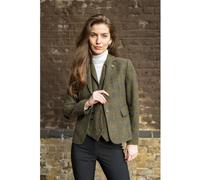 Infinity Leather Women's 2 Piece Set Tweed Blazer Waistcoat In Herringbone Check In Green Green