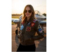 Infinity Leather Women's A2 Top Gun Leather Bomber Jacket-Springs in Brown | Size: 20