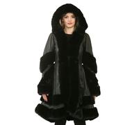 Infinity Leather Women's Black Flared Hooded Leather Cape Coat - UK 22